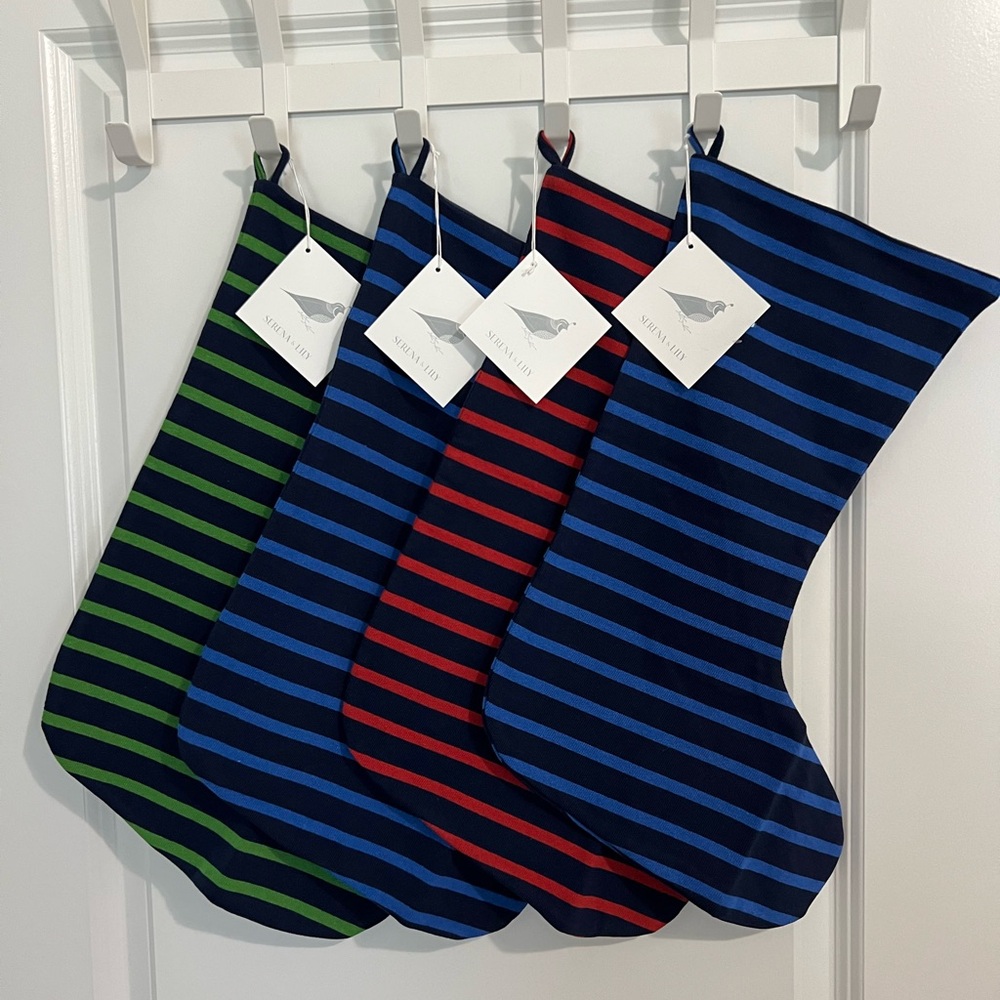 Serena & Lily Christmas Stockings Striped Jersey Set of 4 NWT